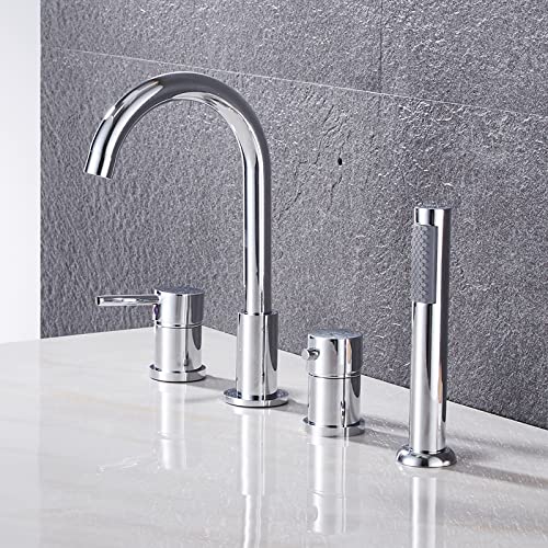 Moderner Badmixer Tippen Sie mit Duschwasserfall Badezimmer Badewanne Tap Bad Mixer Tap 4-Loch-Badmixer Tap Set Thermostat Badewanne Tap Black + Gold LWX von YCVAWEOD