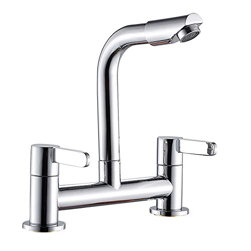 Moderner Dual -Hebel -Küchenspüle Mischer greift Chrom mit 360 ° Drehausstrich 1/4 Turn 2 Loch Deck Mounted Messing Basin Faucet LWX von YCVAWEOD