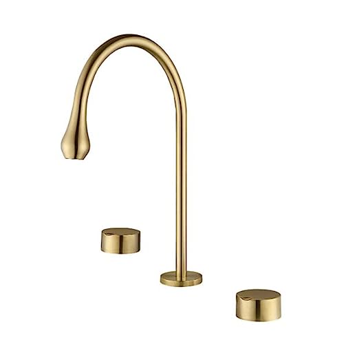 Moderner gebürsteter Gold 3 -Loch -Beckenmixer Hahn für Badezimmer Kalt und heißes Wasser Messing Wasserhahn LWX von YCVAWEOD
