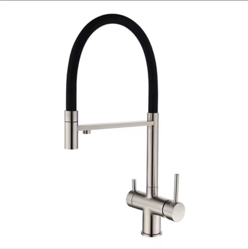 Moderner gebürsteter goldener Küchenmixer -Hahn mit Auszugsspray- und Trinkwasserfilter Doppelgriff Design 3 in 1 Doppelwasserauslasshahn LWX von YCVAWEOD