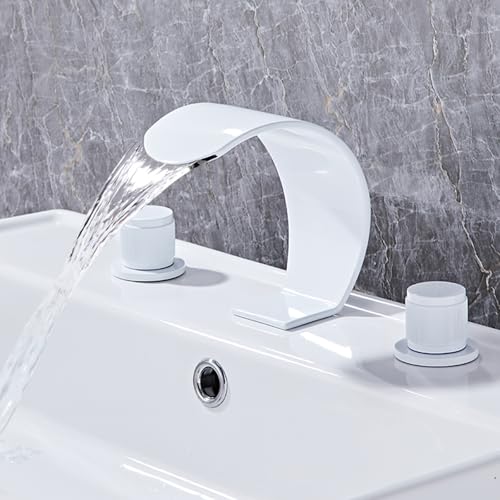Modernes Messing 3 Loch Badezimmerbeckenmixer mit Wasserfallausstrich und 2 Griffen in Gold Finish LWX von YCVAWEOD