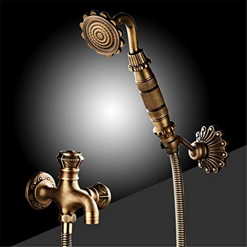 Muslimische antike Messing Bidet Wasserhahnwand montiert geschnitzte Badezimmer Duschtoilette Waschmaschine Wasserhahn kaltes Wasser mit Handduschenhalterung, das gesamte Set, das gesamte Set LWX von YCVAWEOD