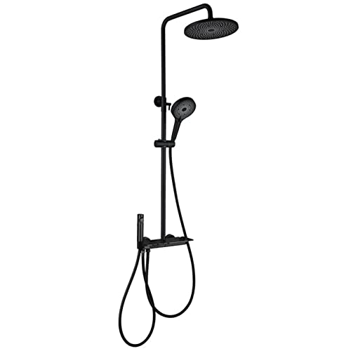Niederschlagsduschsystem mit Waterfall Badewanne Ausguss, Klavierschlüssel vier Funktionen Duschhahn Set, Wandhalterung Messing Badewanne Wasserhahn mit 3-setzender Handheld-Sprühgerät, Schwarz LWX von YCVAWEOD