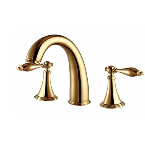Nordic Style Dual Hebel -Beckenmixer Haken gold heißes und kaltes Beckenmischungsmixer Waschbecken Tap Retro Basin Waschbecken Mixer TAP DREI Löcher LWX von YCVAWEOD