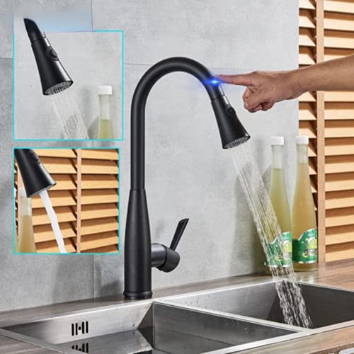 Öl gerieben schwarzer Touch Sense Küche Wasserhahn Induktion Schwenk aus Ziehen Sprühwaschkabel Heißes kaltes Wasser Zwei -Stil -Modus Heavy Duty Stern of Light Of Light Out Out Out Out Out of LWX von YCVAWEOD