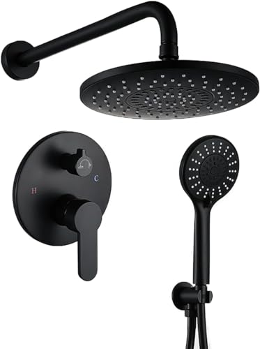 Ornamente Duschsystem, Duscharmatur Set Wandmontage Duschkombination Set 8 Zoll rund Regen Duschkopf Regenmixer Combo Set mit LWX von YCVAWEOD