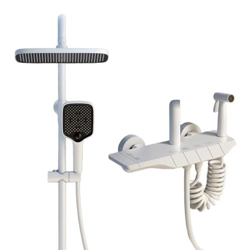 Ornamente Thermostatisches Duschsystem, 4 Funktionen Klavierschlüssel Duschhahnset, quadratischer Duschkopf, Silikon-Selbstverschluss, mit C. LWX Ornamente Thermostatisches Duschsystem, 4 Funktionen Klavierschlüssel Duschhahnset, quadratischer Duschkopf, Silikon-Selbstverschluss, mit C. LWX von YCVAWEOD