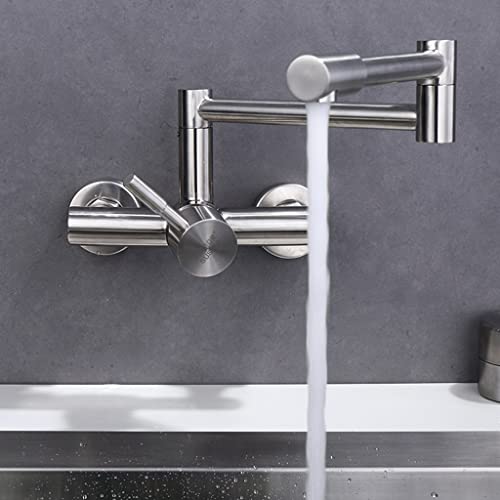 Potfüllerarmaturen, Wandhalterung gebürstet Nickel Klappbares Messingküchenarmatur mit einzelnen Loch zwei Griffe LWX von YCVAWEOD