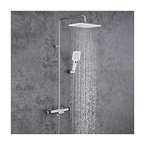 Regenduschsystem Messing Duscharmaturen -Set Dualhandle Duschkombination Set Wandmontage Regenmischer Dusche mit Wasserfallwanne, 2 Modus Handheld -Dusche, rechteckiger Duschkopf, Chrom (Chrom) LWX von YCVAWEOD
