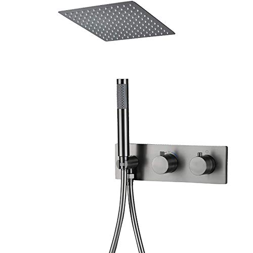 Regenduschsystem Thermostatische Regenmischer Dusche Kombination Set Decken Deckenmontaged Badezimmer Duschhahn Set mit 12 Zoll Duschkopf, Handheld -Dusche, eingebettete Schachtel, Gungrau LWX von YCVAWEOD