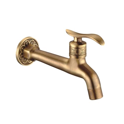 YCVAWEOD Retro Garden Kupfer Tippwand montiertes kaltes Wasserhahn -Wasserhahn -Maschengeschnitzte EIN Griff für MOP Pool G1/2, Antikfarbe, 15 cm LWX von YCVAWEOD