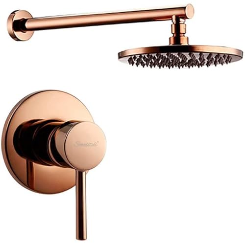 Roségold-Dusche Badezimmer Solid Messing Duschventil-Wasserhahn mit 8-12 Zoll runden Duschkopf-Duschhahnset, 10-Zoll-Dekoration (8-Zoll) LWX von YCVAWEOD