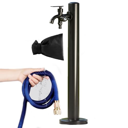 Runde Garten Wasserhahn Säule antiker Außenfontänenpfosten mit Sprühpistole Flush Deckel Schwarz Farbe ideal für Winterbewässerung und Zierhahn Bewässerungsboden mit Anti -Freeze -Station LWX von YCVAWEOD