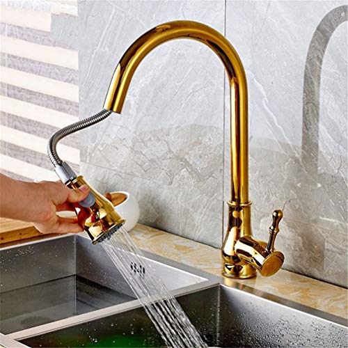 Schwarz ∕ Chrom ∕ goldene Messing Küche Spüle Wasserhahn 360 Grad Drehung ausziehen Küchenkran 2 Funktionsschalter Wasserauslassmixer Tap Deck montiert eingriff, schwarz LWX von YCVAWEOD