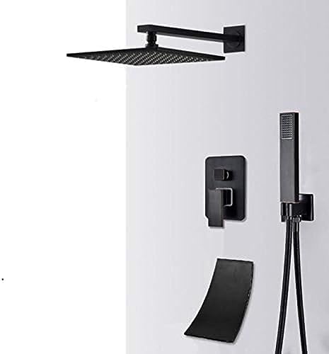 Schwarze versteckte Duscharmaturen Set 16 Zoll Messing Niederschlag Duschkopf Eingriff Mixer Tap Badezimmer Dusche, Sprinkler LWX von YCVAWEOD