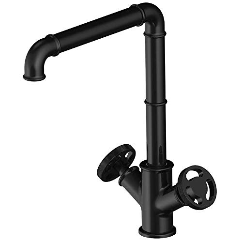Schwarzer Küchenspüle Mixer Tap - Industrial Steampunk Wasserhahn mit Wirbelspießung Dual -Handrad -Messingkonstruktion für Heiß- und Kaltwasser -Standardeinlassrohr LWX Schwarzer Küchenspüle Mixer Tap - Industrial Steampunk Wasserhahn mit Wirbelspießung Dual -Handrad -Messingkonstruktion für Heiß- und Kaltwasser -Standardeinlassrohr LWX von YCVAWEOD