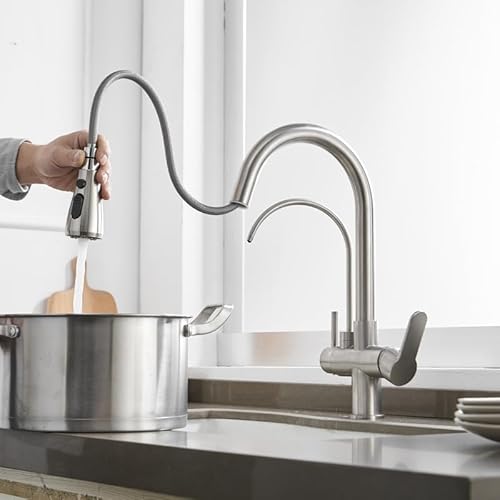 Schwarzes Ausziehen Küchenspüle Heißer und kaltes Wassermixer Doppelgriff Direktes Trinkwasserhahn Chrom verchromt plattiert LWX Schwarzes Ausziehen Küchenspüle Heißer und kaltes Wassermixer Doppelgriff Direktes Trinkwasserhahn Chrom verchromt plattiert LWX von YCVAWEOD