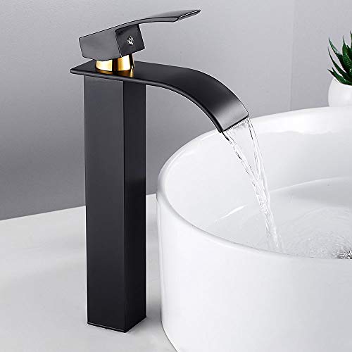 YCVAWEOD Schwarzes Gold Wasserfall -Beckenmixer Tippschalter Top Wasserhahn Eingriff Messing Chrom Bad Waschbecken Taps für Heimküchenwaschraum Badezimmer LWX von YCVAWEOD
