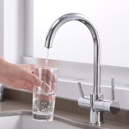 YCVAWEOD Speak Taps Taps Chrom Dual Griff gefiltertes Kran für die Küche, 360 Rotation Wasserfilter Tippen Sie auf DREI Wege Mixer Küchenhahn, Nickel Bloring (Matt) LWX von YCVAWEOD