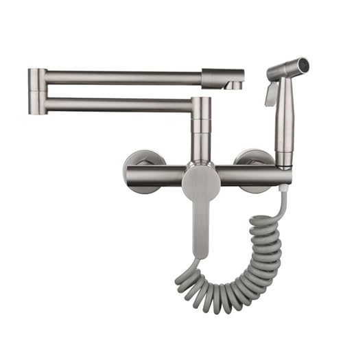 Spüle Spülbecken, Küchenspüle Wasserhahn mit Sprühpistole Moderner Topffüller Wasserhahn Eingang Einsenkbares Wandmischungsmixer Tap Swing Arm für Küche (2 Modus) LWX von YCVAWEOD