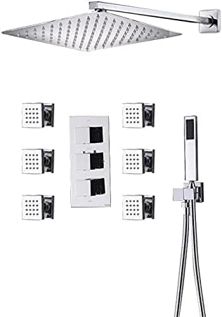 Thermostatische Duscharmaturen Set ultradünnen Regenduschkopf 6pcs Massage Spa Jets 3-Wege Thermostatische Mischbad Dusche, Ceil Mount 16 Zoll LWX Thermostatische Duscharmaturen Set ultradünnen Regenduschkopf 6pcs Massage Spa Jets 3-Wege Thermostatische Mischbad Dusche, Ceil Mount 16 Zoll LWX von YCVAWEOD