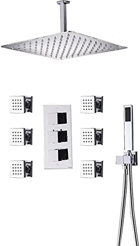 Thermostatische Duscharmaturen Set ultradünnen Regenduschkopf 6pcs Massage Spa Jets 3-Wege Thermostatische Mischbad Dusche, Ceil Mount 16 Zoll LWX Thermostatische Duscharmaturen Set ultradünnen Regenduschkopf 6pcs Massage Spa Jets 3-Wege Thermostatische Mischbad Dusche, Ceil Mount 16 Zoll LWX von YCVAWEOD