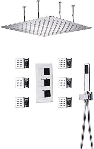 Thermostatische Duscharmaturen Set ultradünnen Regenduschkopf 6pcs Massage Spa Jets 3-Wege Thermostatische Mischbad Dusche, Ceil Mount 16 Zoll LWX Thermostatische Duscharmaturen Set ultradünnen Regenduschkopf 6pcs Massage Spa Jets 3-Wege Thermostatische Mischbad Dusche, Ceil Mount 16 Zoll LWX von YCVAWEOD