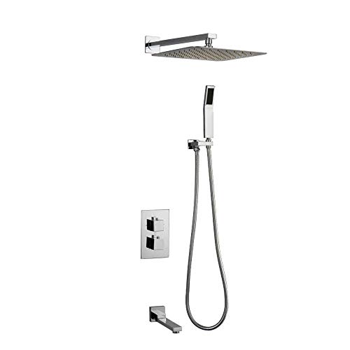 Thermostatische Duschsysteme, Wandmontage Badezimmer Duschhahn Niederschlag Dusch Set Mixer Tap Badewanne Wasserhahn Badmixer, 12 Zoll LWX von YCVAWEOD