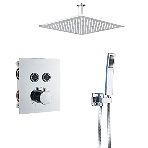 Thermostatischer Duscharmaturen-Set-Niederschlags-Duschkopfwandmontierter Badewanne Mischmischhahn Tap Chrom Finish 2-Wege-Diverter 10 Zoll LWX Thermostatischer Duscharmaturen-Set-Niederschlags-Duschkopfwandmontierter Badewanne Mischmischhahn Tap Chrom Finish 2-Wege-Diverter 10 Zoll LWX von YCVAWEOD
