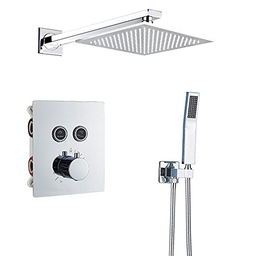 Thermostatischer Duscharmaturen-Set-Niederschlags-Duschkopfwandmontierter Badewanne Mischmischhahn Tap Chrom Finish 2-Wege-Diverter 10 Zoll LWX Thermostatischer Duscharmaturen-Set-Niederschlags-Duschkopfwandmontierter Badewanne Mischmischhahn Tap Chrom Finish 2-Wege-Diverter 10 Zoll LWX von YCVAWEOD