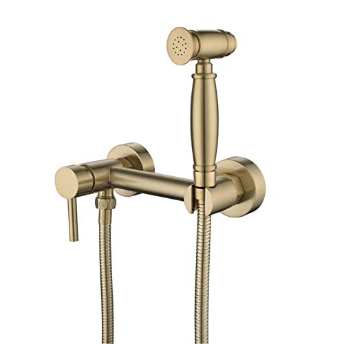 Toiletten Bidet Wasserhahn Sprühgerät, gebürstetes Gold und kaltes Wassermischer Hygienisch Pressfreies Handmessel Bidet Duschschuhe Set hygienisch LWX von YCVAWEOD
