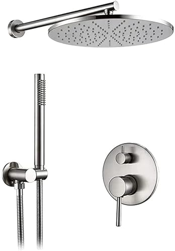Verdeckter Duschsystem, Duschschläge 8-12 "Niederschlagsduschkopf, gebürstete PVD Regen Messingventil Diverter Mixer Hahn mit Hand Duschwand Armarm Duschhahn-System Mixer Set, 2 f Interessantes Verdeckter Duschsystem, Duschschläge 8-12 "Niederschlagsduschkopf, gebürstete PVD Regen Messingventil Diverter Mixer Hahn mit Hand Duschwand Armarm Duschhahn-System Mixer Set, 2 f Interessantes von YCVAWEOD