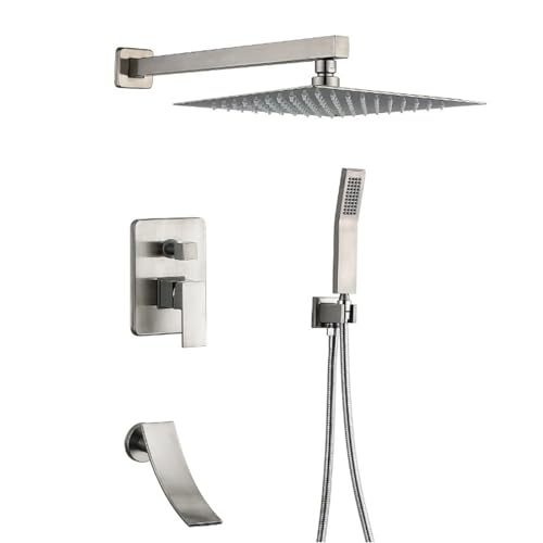 Versteckte Duschmischer -Klopfen mit Wandmontage Wasserfall TAP 3 Modus Badezimmer Regenmixer Duschkombination, gebürstet LWX von YCVAWEOD