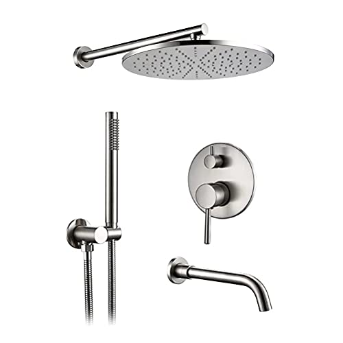 Versteckte Duschsystem, Duschhacktung 8-12 "Niederschlagsduschkopf, gebürstete PVD-Regen-Messing-Ventil-Diverter-Mischer-Hahn mit Hand Duschwand Armarmauhrhahn-System Mixer-Set, 3 Funktionen, 12 Versteckte Duschsystem, Duschhacktung 8-12 "Niederschlagsduschkopf, gebürstete PVD-Regen-Messing-Ventil-Diverter-Mischer-Hahn mit Hand Duschwand Armarmauhrhahn-System Mixer-Set, 3 Funktionen, 12 von YCVAWEOD