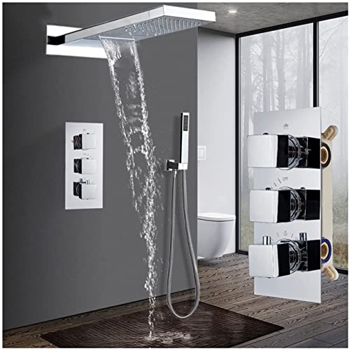 Versteckte Duschsystem Thermostatische Duscharmaturen-Set versteckte Duschmischer-Zapfhähne mit Handdusche und Wasserfall-Niederschlagsduschkopf (enthalten Wasserhahnrauen-In-Ventilkörper und t LWX Versteckte Duschsystem Thermostatische Duscharmaturen-Set versteckte Duschmischer-Zapfhähne mit Handdusche und Wasserfall-Niederschlagsduschkopf (enthalten Wasserhahnrauen-In-Ventilkörper und t LWX von YCVAWEOD