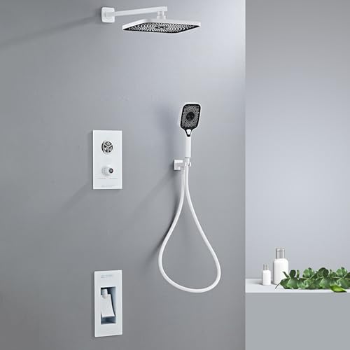 Versteckte thermostatische Duschmischerventil rechteckig versteckte Duschmischer Set mit Display Handheld Duschkopf und Badarmatur, weiß, b LWX von YCVAWEOD