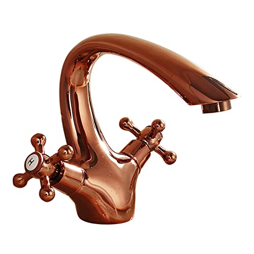 YCVAWEOD Vintage Messing Badezimmer Wasserhahn mit Doppelkreuzgriff Mixer Einer Loch Kaltem Heißmixer für Waschbecken Vintage Eitelkeit Tippen Sie auf Gold Finish Nero Farboption LWX von YCVAWEOD