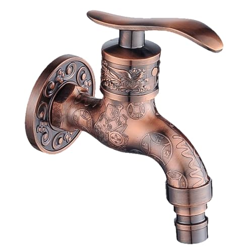 Vintage Outdoor Tippwand montiertes kaltes Wasserhahnausgang kann mit Wasserrohr geprägt werden, spitzspitze Griff für Garten, Zinklegierung G1/2, Rot und Kupfer LWX von YCVAWEOD