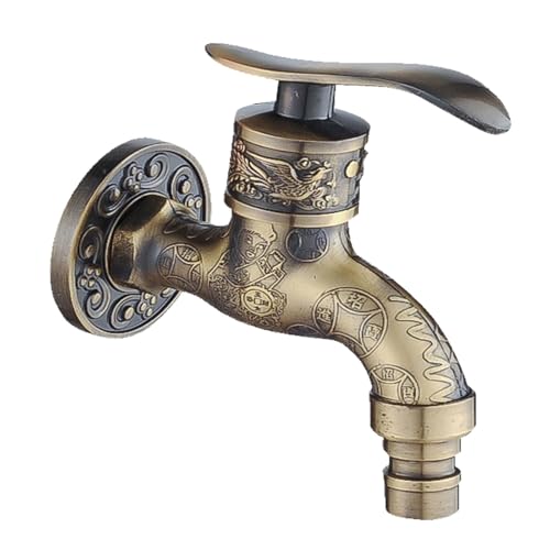 Vintage Outdoor Tippwand montiertes kaltes Wasserhahnausgang kann mit Wasserrohr geprägt werden, spitzspitze Griff für Garten, Zinklegierung G1/2, Rot und Kupfer LWX von YCVAWEOD