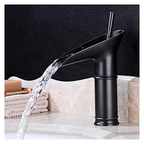 Vintage Schwarzer Badezimmer Wasserfall -Beckenmischhahn mit Einzelhebelgriff für moderne Waschraum hohe Theke Wasser Wasserhahn 24 cm Höhe LWX von YCVAWEOD