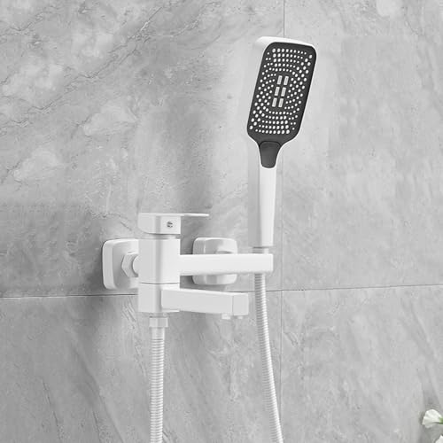 Wand montierte Duscharmaturen-Set, Badduschmischer Tipp Wandmontage Weiß 90 Schwenk-Tap Badezimmermixer mit Dusche Einer Hebel Bad Tap-C Tap-C LWX Wand montierte Duscharmaturen-Set, Badduschmischer Tipp Wandmontage Weiß 90 Schwenk-Tap Badezimmermixer mit Dusche Einer Hebel Bad Tap-C Tap-C LWX von YCVAWEOD