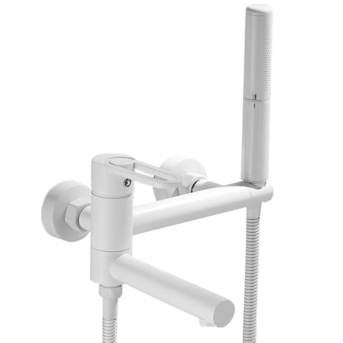 Wand montierte Duscharmaturen-Set, Badduschmischer Tipp weiße Wandmontage Bademixer mit Duschkopf 360 Schwenk-Tap-Duschkopf und Schlauchset für Badezecke LWX Wand montierte Duscharmaturen-Set, Badduschmischer Tipp weiße Wandmontage Bademixer mit Duschkopf 360 Schwenk-Tap-Duschkopf und Schlauchset für Badezecke LWX von YCVAWEOD