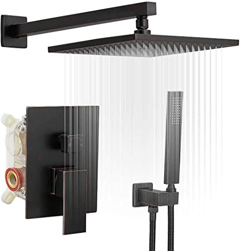 Wand montierte Duscharmaturen-Set, Badezimmer Duschsystem, schwarze Duschkopf-Duscharmaturen Sets Komplett 12-Zoll-Quadrat-Niederschlags-Duschsystem mit Handheld-Duscharmatur für Badezimmer High P Wand montierte Duscharmaturen-Set, Badezimmer Duschsystem, schwarze Duschkopf-Duscharmaturen Sets Komplett 12-Zoll-Quadrat-Niederschlags-Duschsystem mit Handheld-Duscharmatur für Badezimmer High P von YCVAWEOD