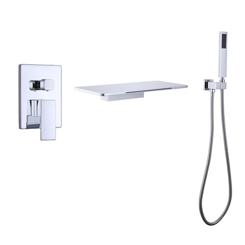 Wand montierte Duscharmaturen-Set, Duschkopfset, Badduschmischer Tipp Chrom Wasserfall Bad Zapfhaken mit Duschbad Duschmischer Tap Diverter Ventilmixer Duschkopf und Schlauchset LWX von YCVAWEOD