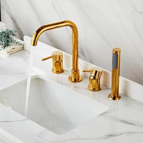 Wand montierte Duscharmaturen-Set, Duschkopfset, Duschmischer Tippen Sie goldene Badezimmermixer mit Dusche 360 Grad rotierender Tap Ein Hebel-Duschmixer-B-B-Bad. LWX Wand montierte Duscharmaturen-Set, Duschkopfset, Duschmischer Tippen Sie goldene Badezimmermixer mit Dusche 360 Grad rotierender Tap Ein Hebel-Duschmixer-B-B-Bad. LWX von YCVAWEOD