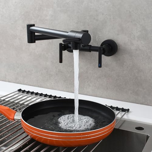 Wandmontage Küchenmischer Hackkücher Spüle Mixer Falten, Küchenspüle Haken Mixer Zwei Loch Messing Küchenspüle Hahn für heißes und kaltes Wasser schwarz LWX von YCVAWEOD