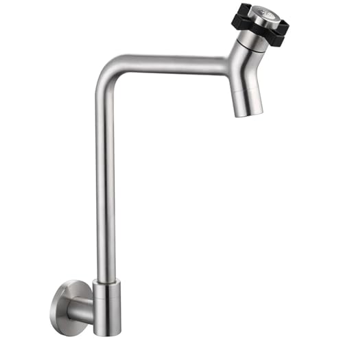 Wandmontage Küchenspüle Tap 360 ° Rotation Einer kaltes Mop -Pool -Hahn für Wäschespüle Kreuzgriff G1/2 Edelstahl gebürstete Farbe LWX von YCVAWEOD