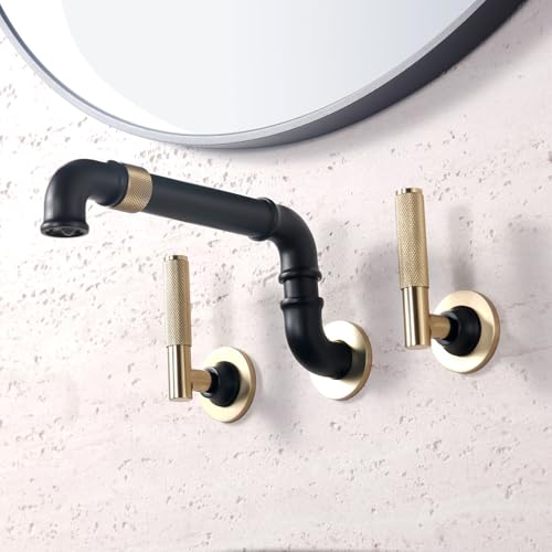 Wandmontage Wannenfüller schwarzes Gold, 11 "langer Ausstrich Retractable Wandhalterung Badewanne Wasserhahn, zwei Hebelgriffe, Industrie-Badewanne Wasserhahn mit Roh-In-Ventil, Badarmatur LWX Wandmontage Wannenfüller schwarzes Gold, 11 "langer Ausstrich Retractable Wandhalterung Badewanne Wasserhahn, zwei Hebelgriffe, Industrie-Badewanne Wasserhahn mit Roh-In-Ventil, Badarmatur LWX von YCVAWEOD
