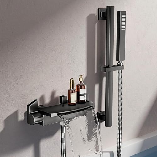 YCVAWEOD Wandmontierte Badmixer Leitungswasserfall Bad Duschmischer mit starrem Riser -Duschschienen -Kit schwarzer Badewanne Wasserhahn (schwarz) LWX von YCVAWEOD