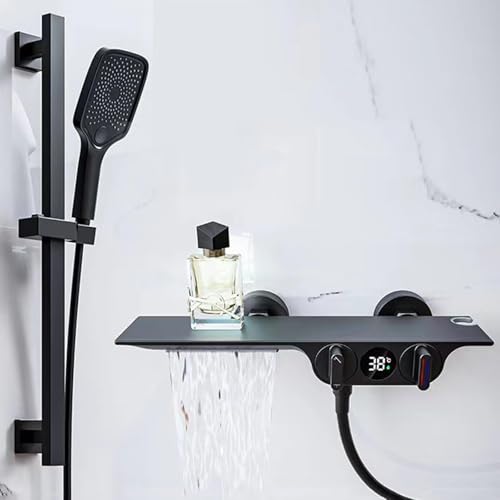 Wandmontierte Badmixer Tippgrau Wasserfall Badmixer Haken Duschschienen -Kit (Grau A) LWX von YCVAWEOD